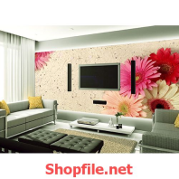 tranh dán tường bông hoa trên cát