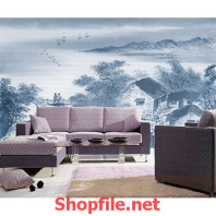 tranh dán tường cây tre làng