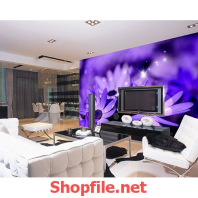 tranh dán tường hoa tím xanh