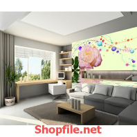 tranh dán tường hoa hồng và nước