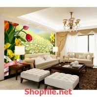 tranh dán tường vườn hoa cỏ dại