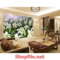 tranh dán tường vườn hoa ly đẹp