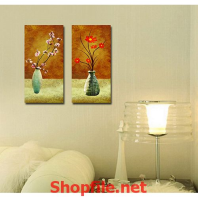 tranh dán tường lọ hoa đào