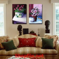 tranh vẽ lọ hoa tranh dán tường