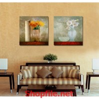 tranh dán tường lọ hoa màu trắng
