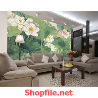 tranh dán tường đầm sen đẹp