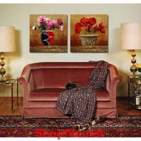 bức họa vẽ bình hoa tranh dán tường