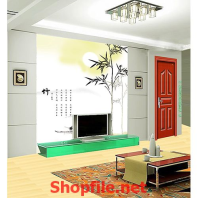 tranh dán tường chữ thư pháp và cây tre