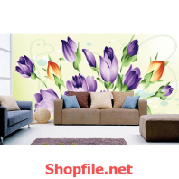 tranh dán tường hoa tuy líp tím trắng