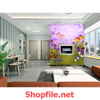 tranh dán tường vườn hoa tím