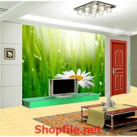 tranh dán tường bông hoa nhỏ giữa đồng cỏ