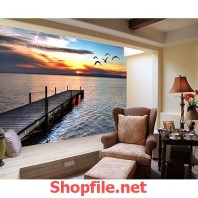 tranh dán tường cái cầu ván