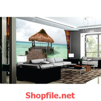 tranh dán tường chòi lá tre