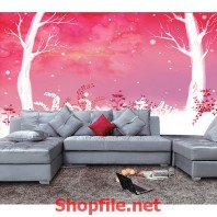 tranh dán tường khu rừng màu hồng
