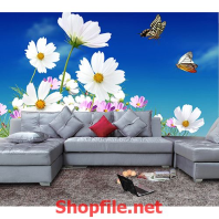 tranh dán tường bong hoa dại và bươm bướm