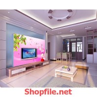 tranh dán tường nền hồng và cành hoa đào