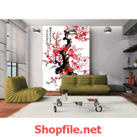 tranh dán tường cây hoa đào ngày tết