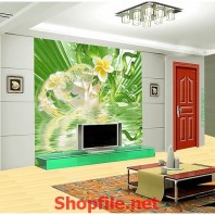 tranh dán tường bông hoa sứ và nước