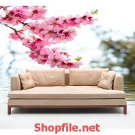 tranh dán tường cành hoa đào trên mặt nước