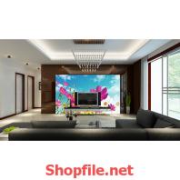 tranh dán tường những bông hoa và bầu trời