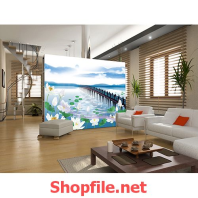 tranh dán tường đầm sen trắng