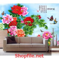 tranh dán tường hoa và bướm