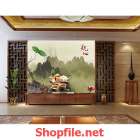 tranh dán tường cây và đá