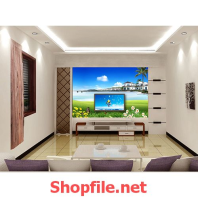 tranh dán tường ngôi làng bên dòng sông