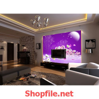 tranh dán tường cây hoa đào và vầng trăng