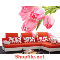 tranh dán tường bó hoa ly trên mặt nước