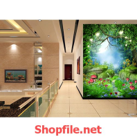 tranh dán tường khu rừng thiên đường
