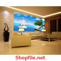 tranh dán tường con thuyền và biển cả