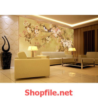 tranh dán tường vẽ hoa đào mùa xuân