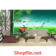 tranh dán tường đồi trà xanh