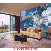 tranh dán tường con chim trên thân cây