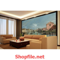 tranh dán tường thuyền trên sông