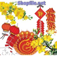 Vector họa tiết tết hoa mai và pháo nổ