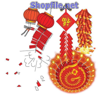 Vector họa tiết tết lồng đèn đỏ và pháo nổ