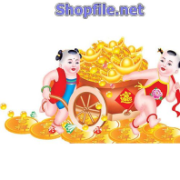 Vector họa tiết tết hai đứa nhỏ kéo vàng