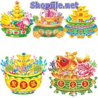 Vector họa tiết tết 5 chum vàng