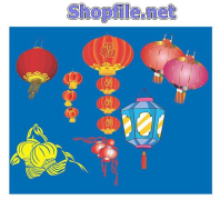 Vector họa tiết tết lồng đèn nền xanh da trời