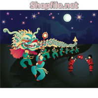 Vector múa rồng đêm trăng