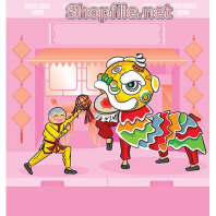 Vector ông địa và con lân