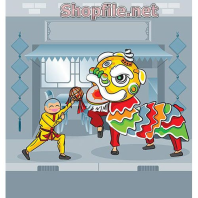 Vector múa lân có ông địa