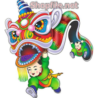 Vector cậu nhóc múa lân màu xanh