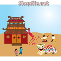 Vector ngôi chùa và con lân