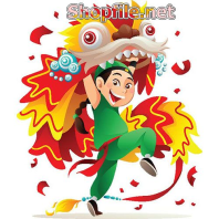 Vector cậu bé múa lân tinh nghịch