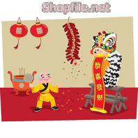 Vector đội múa lân đốt pháo