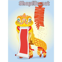 Vector múa lân thả băng rôn chúc tết