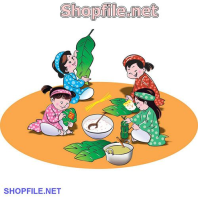 Vector cả nhà gói bánh tét
